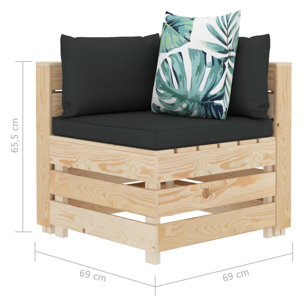vidaXL Ogrodowa sofa narożna z palet z poduszkami w kwiaty, drewniana