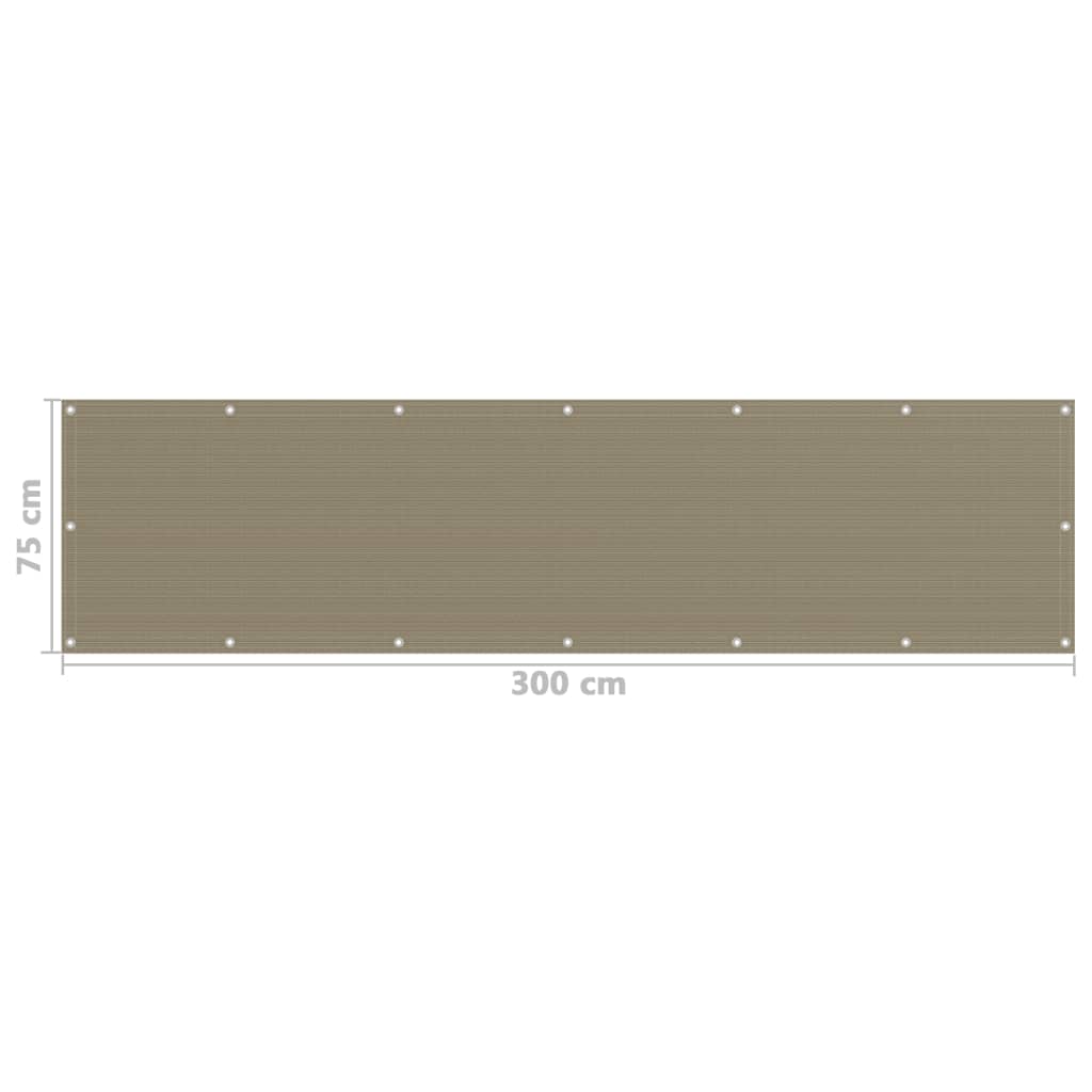 vidaXL Parawan balkonowy, kolor taupe, 75x300 cm, HDPE