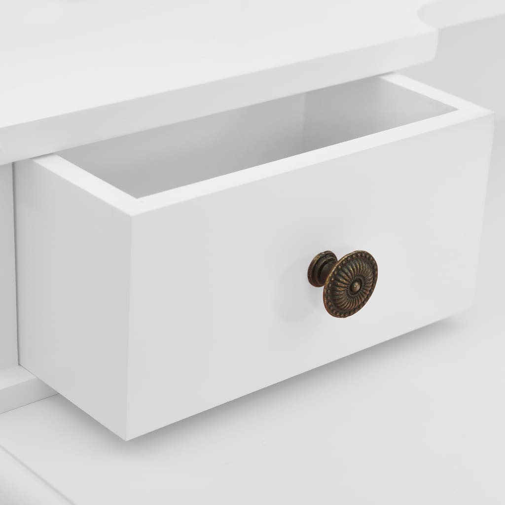 vidaXL Toaletka ze stołkiem, biała, 80x69x141 cm, drewno paulowni
