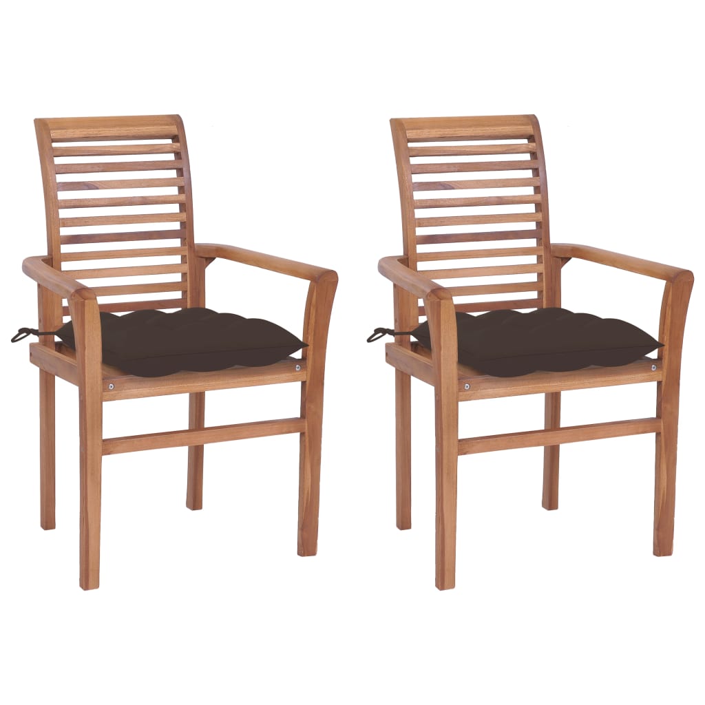 vidaXL Krzesła stołowe 2 szt., poduszki w kolorze taupe, drewno tekowe