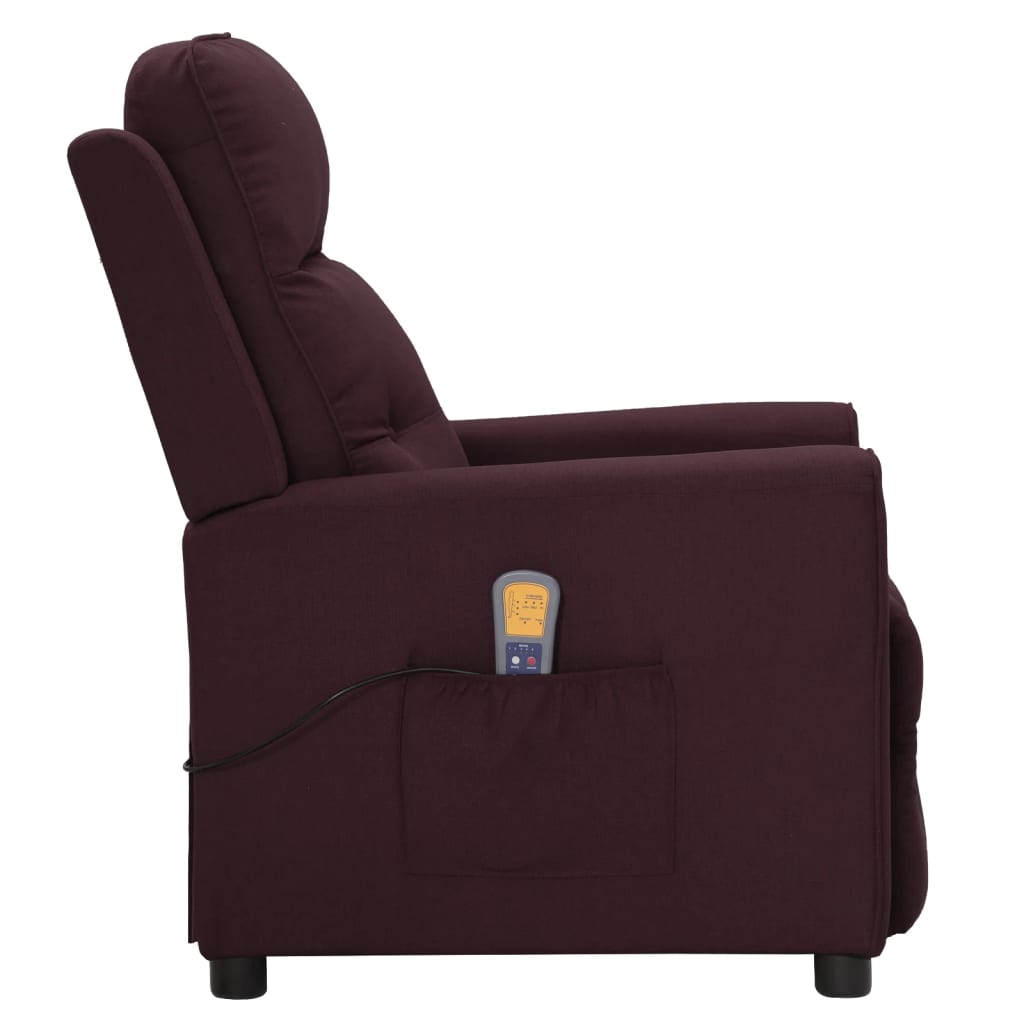 vidaXL Podnoszony fotel masujący, fioletowy, obity tkaniną