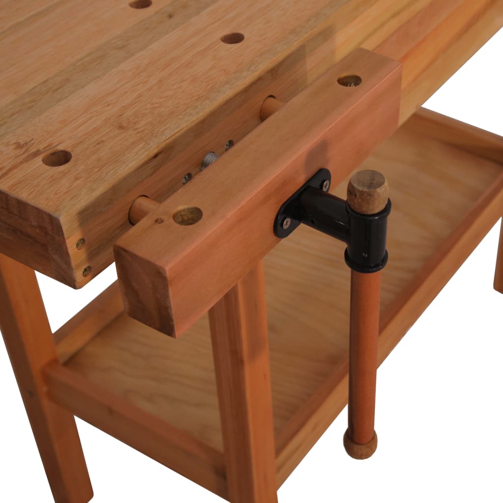 vidaXL Stół warsztatowy do stolarki z szufladą i 2 imadłami, drewniany