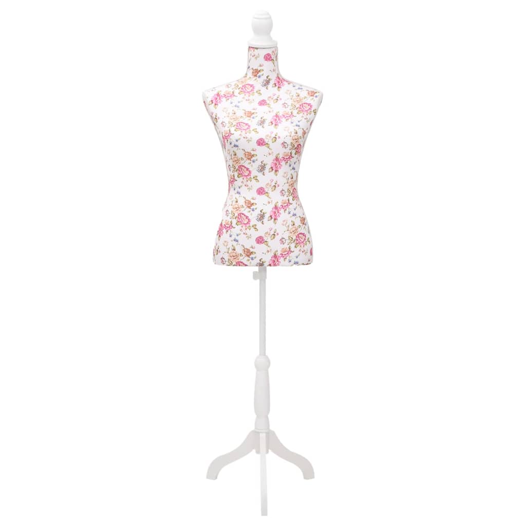 vidaXL Manekin kobiecy, korpus, bawełna z różanym wzorem, biały
