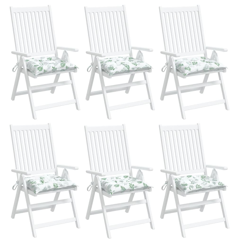 vidaXL Poduszki na krzesła, 6 szt., wzór w liście, 40x40x7 cm, tkanina