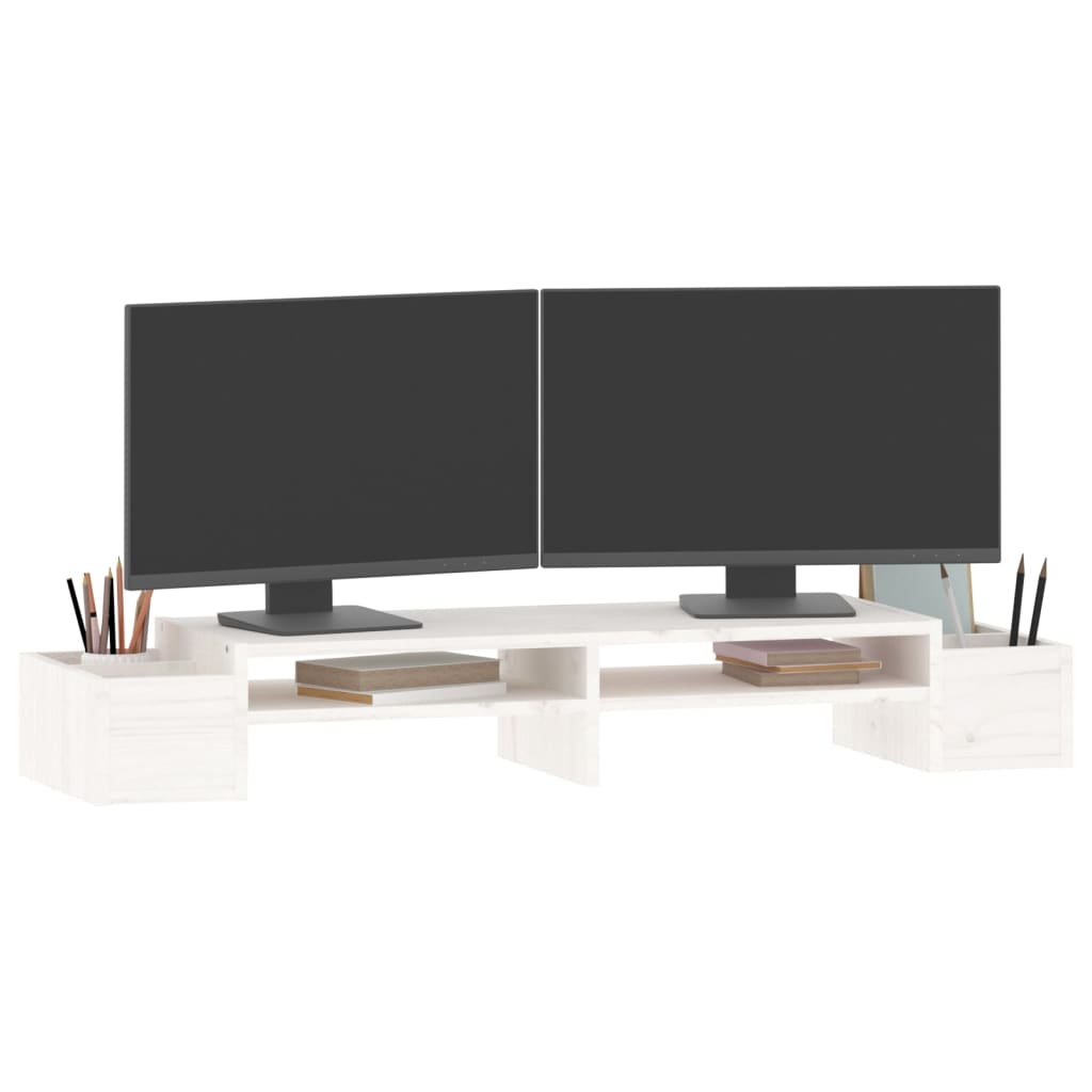 vidaXL Podstawka na monitor, biała, 100x27,5x15cm, lite drewno sosnowe