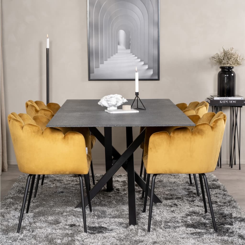 Venture Home Krzesło stołowe Limhamn, obite aksamitem, czarno-żółte