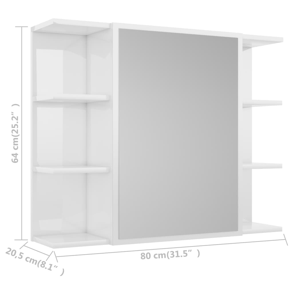 vidaXL Szafka z lustrem, wysoki połysk, biała, 80x20,5x64 cm