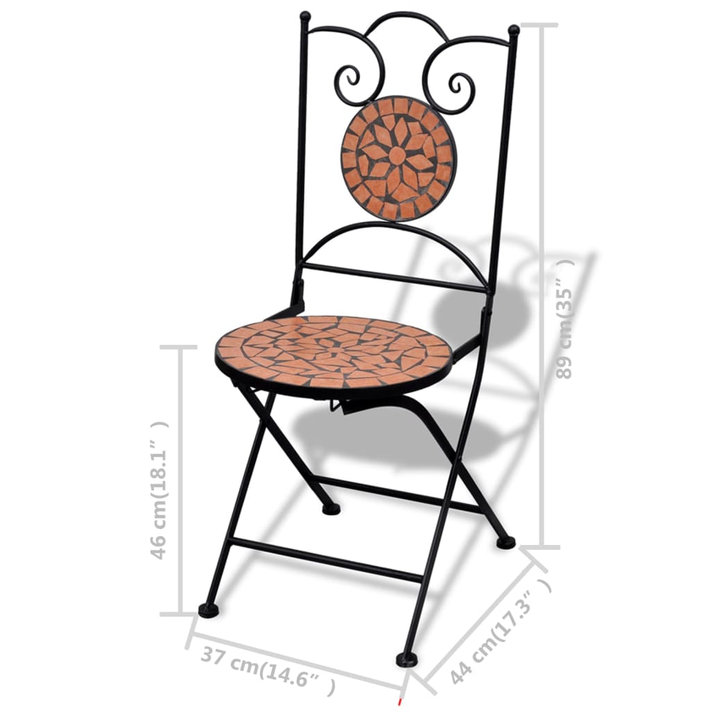 vidaXL Składane krzesła bistro, 2 szt., ceramiczne, terakota