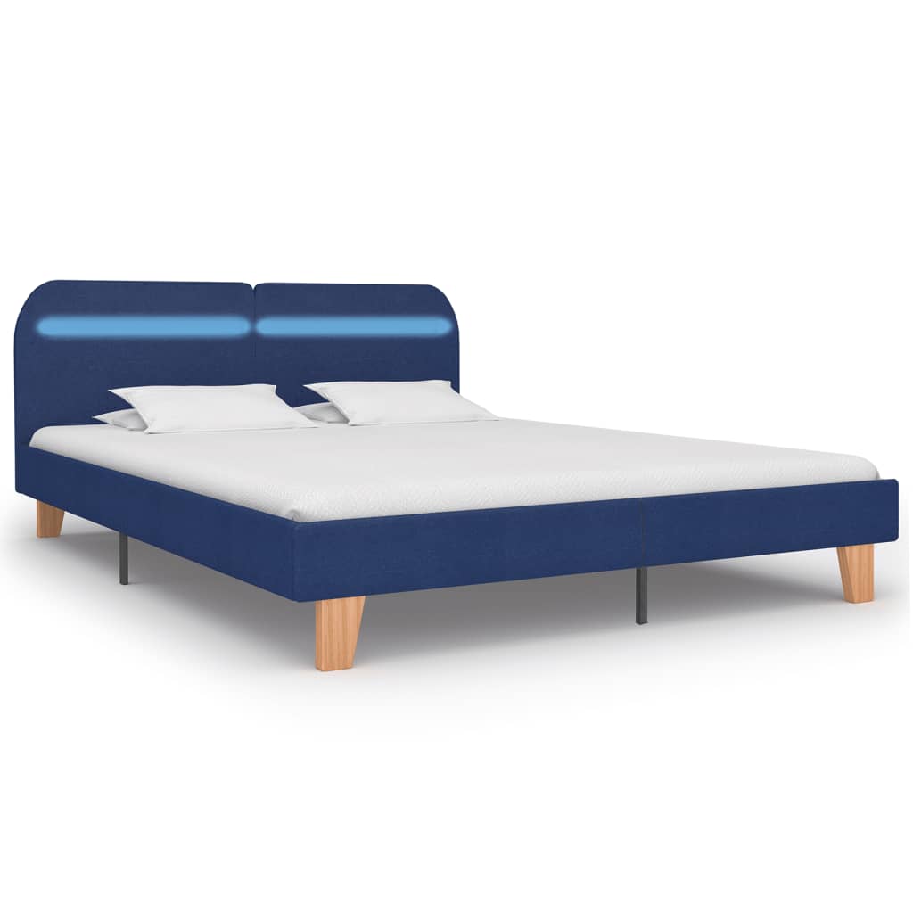 vidaXL Rama łóżka z LED, niebieska, tapicerowana tkaniną, 180 x 200 cm