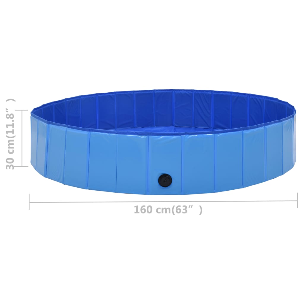 vidaXL Składany basen dla psa, niebieski, 160 x 30 cm, PVC