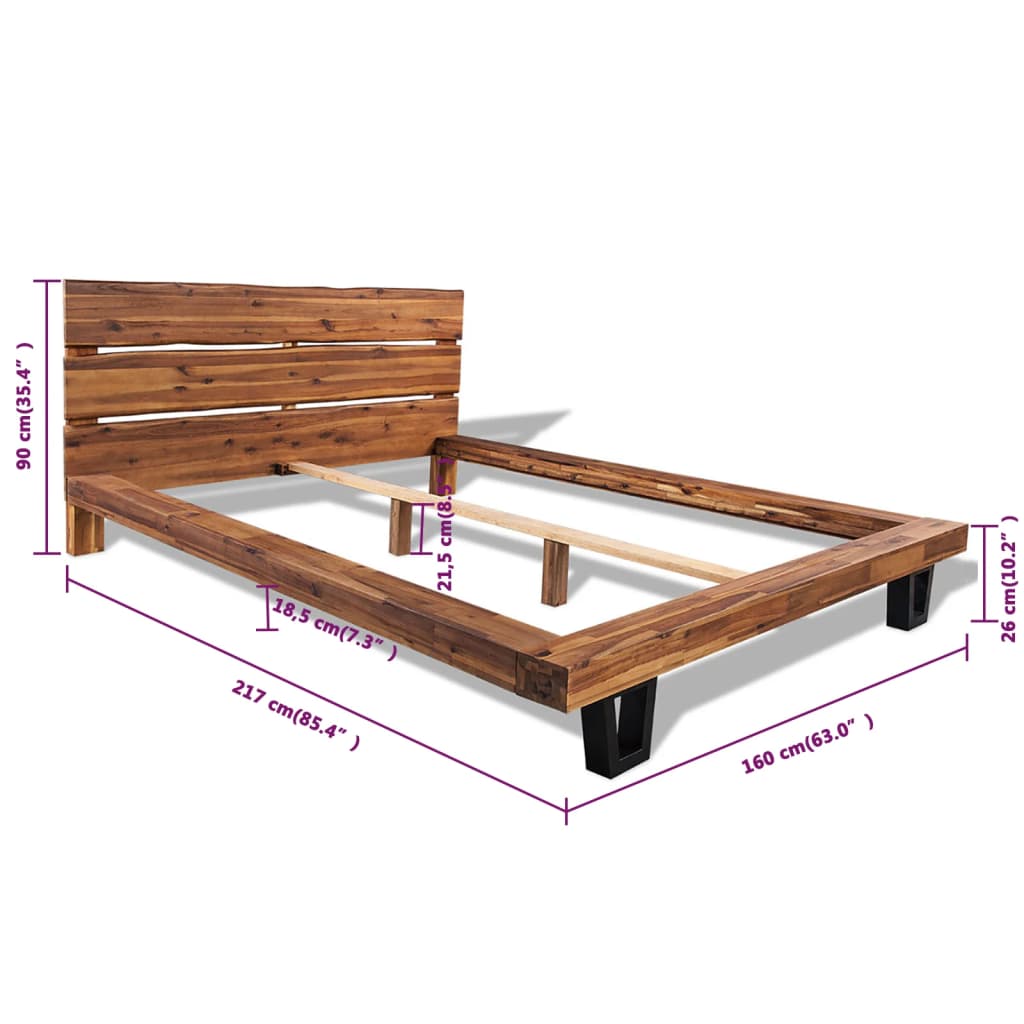 vidaXL Rama łóżka z litego drewna akacjowego, 140 x 200 cm