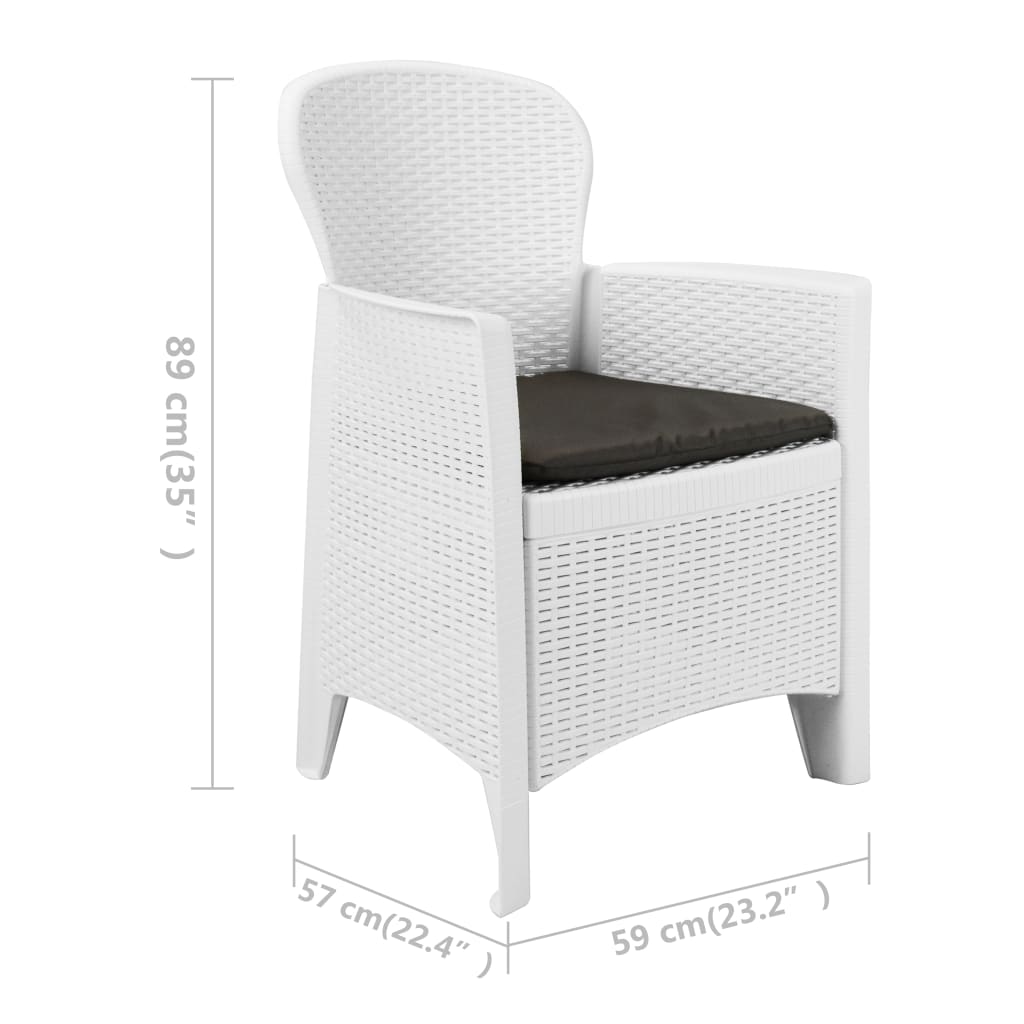 vidaXL Krzesła ogrodowe z poduszkami, 2 szt., białe, plastikowe