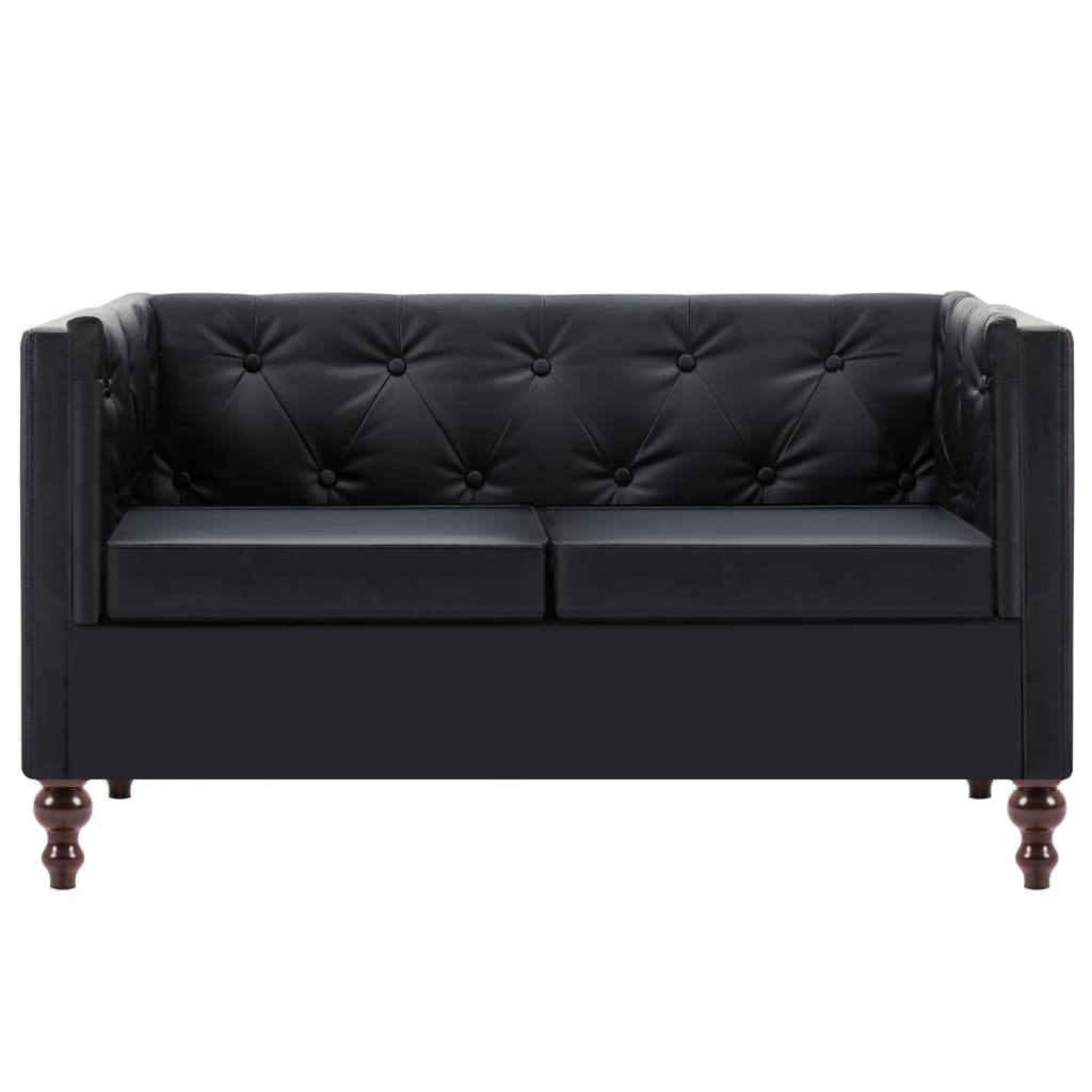 vidaXL Sofa 2-osobowa w stylu Chesterfield, sztuczna skóra, czarna
