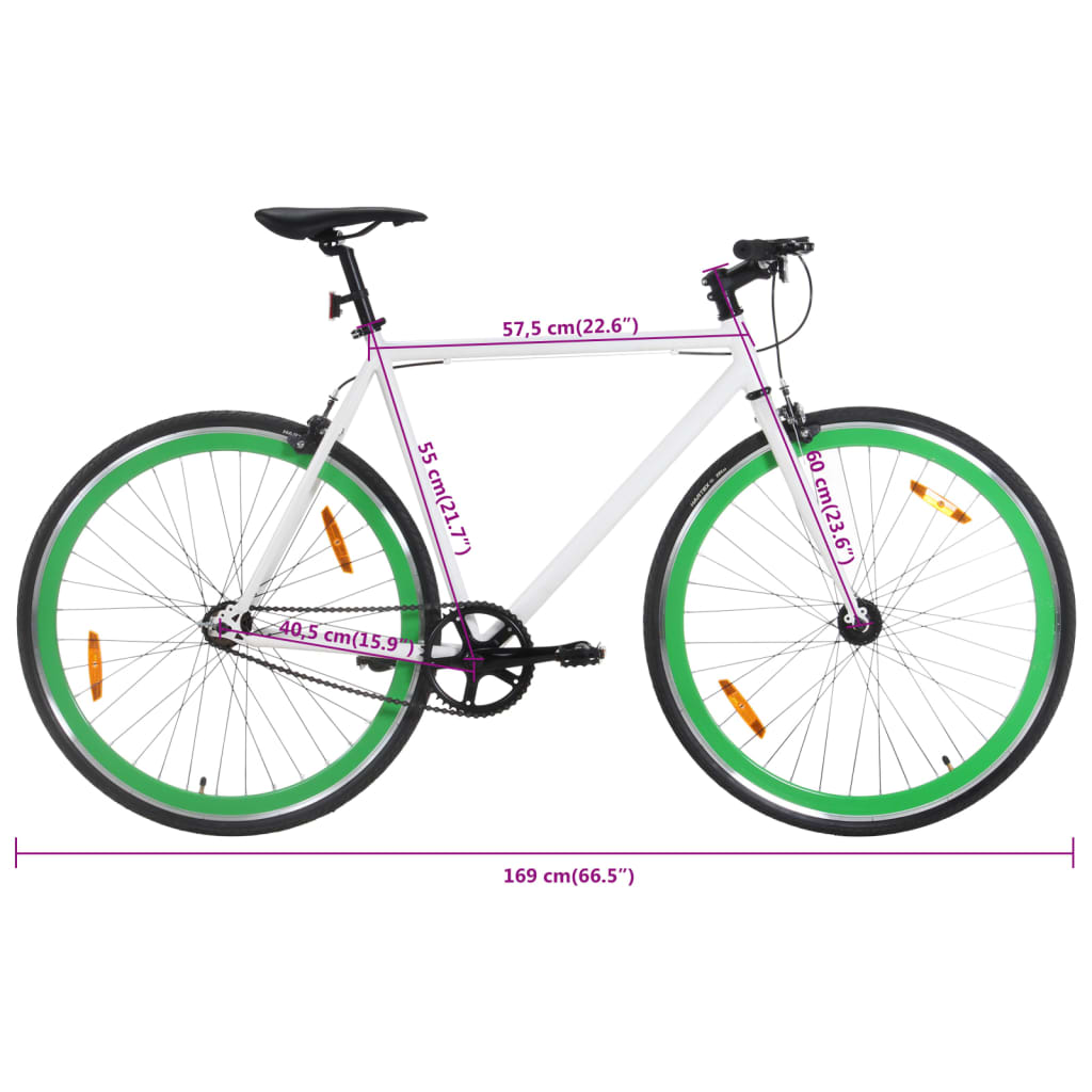 vidaXL Rower single speed, biało-zielony, 700c, 55 cm