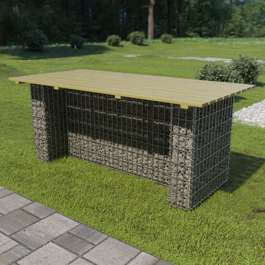 vidaXL Stół ogrodowy ze stalowym gabionem, 180x90x74 cm, drewno