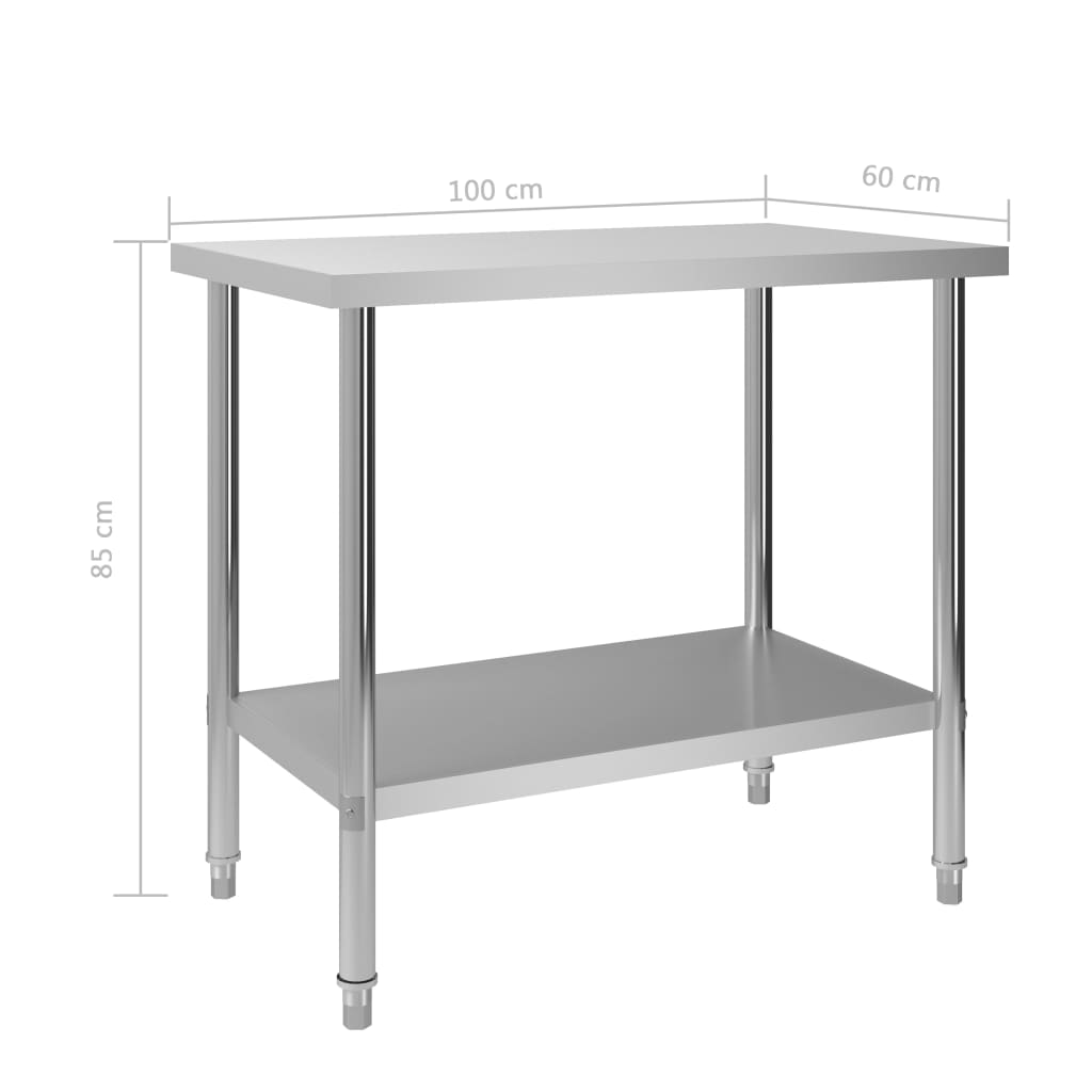 vidaXL Kuchenny stół roboczy, 100x60x85 cm, stal nierdzewna