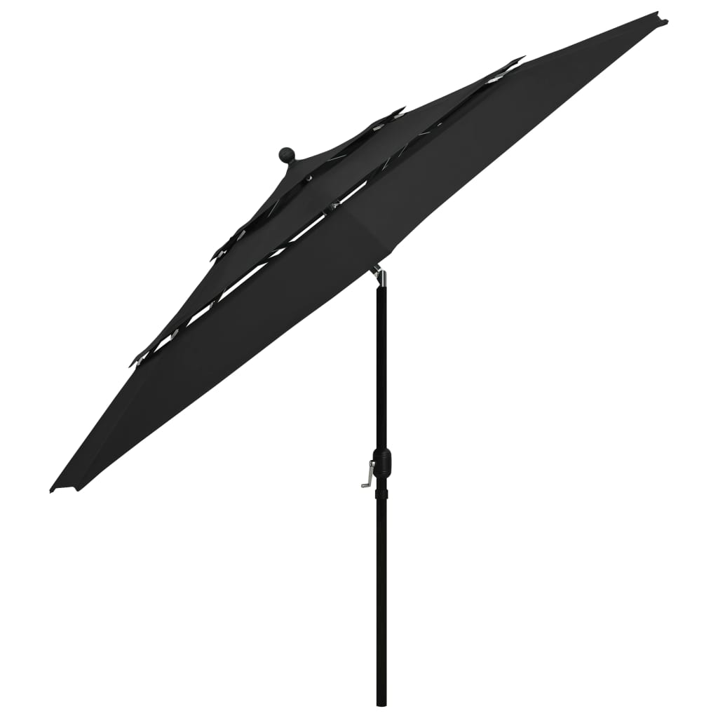 vidaXL 3-poziomowy parasol na aluminiowym słupku, czarny, 3,5 m