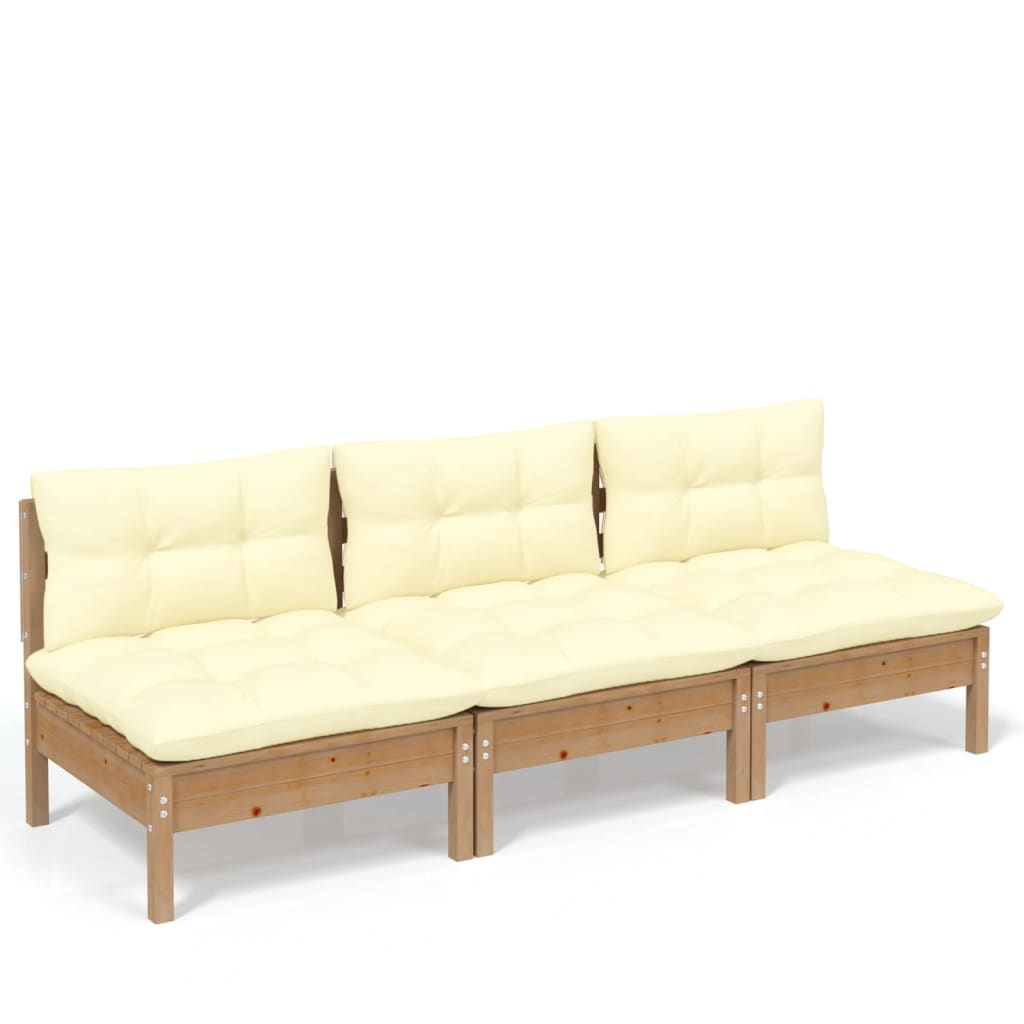 vidaXL 3-osobowa sofa ogrodowa z kremowymi poduszkami, drewno sosnowe