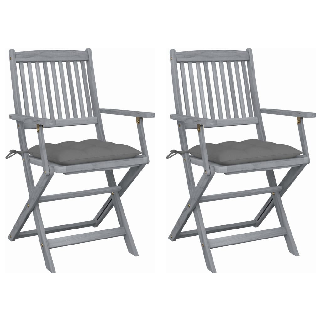 vidaXL Składane krzesła ogrodowe, 2 szt., z poduszkami, akacjowe