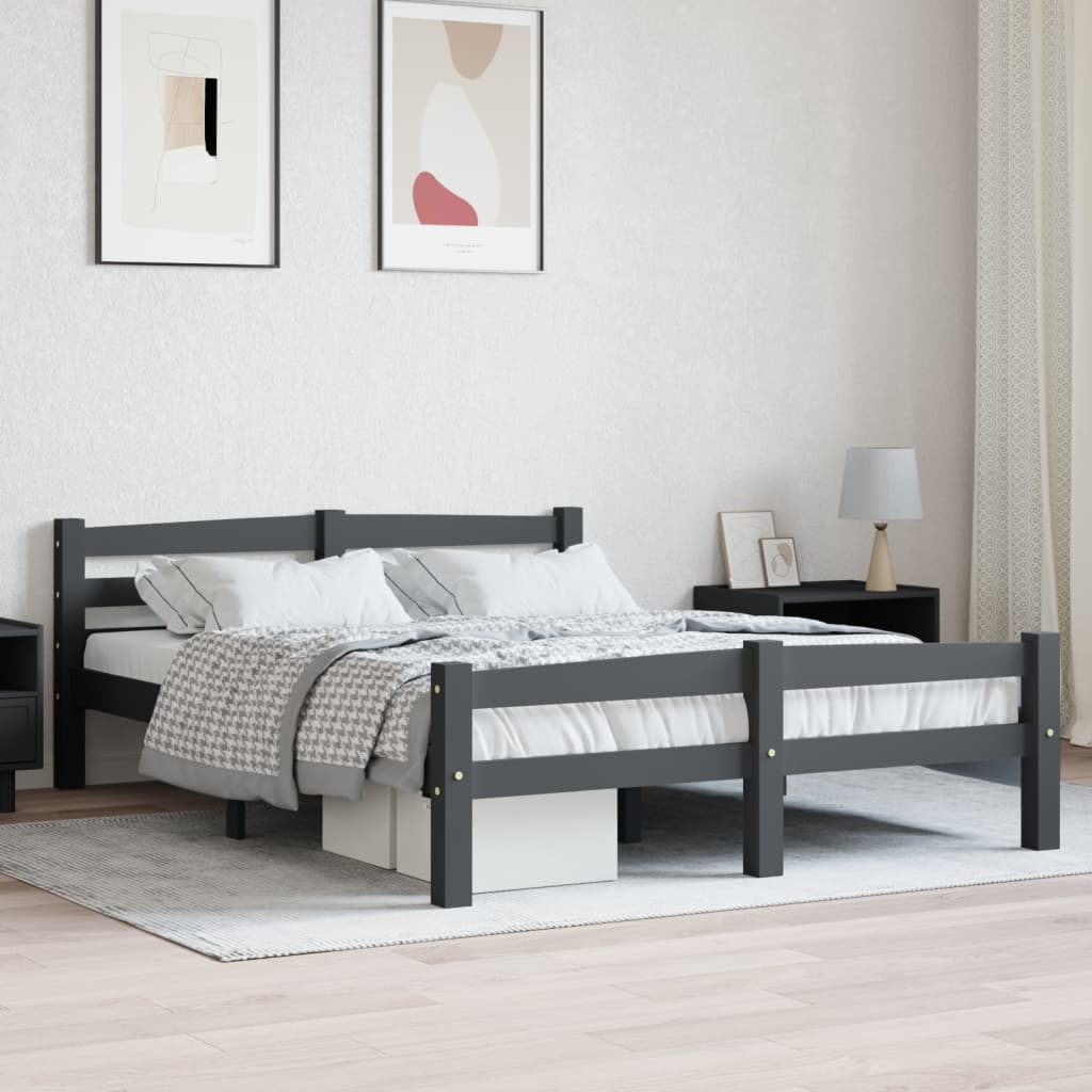 vidaXL Rama łóżka, ciemnoszara, lite drewno sosnowe, 120 x 200 cm