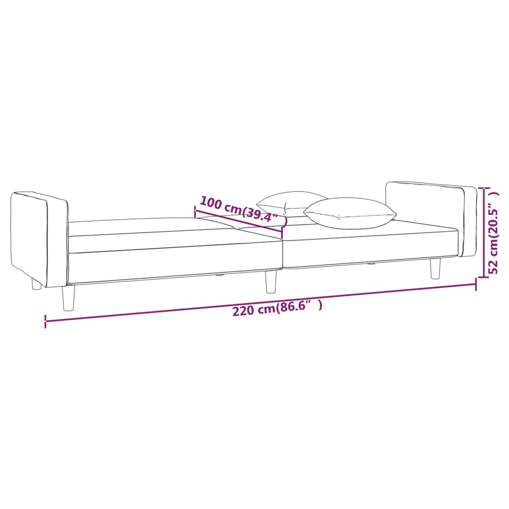 vidaXL 2-osobowa kanapa z 2 poduszkami, kremowa, obita tkaniną