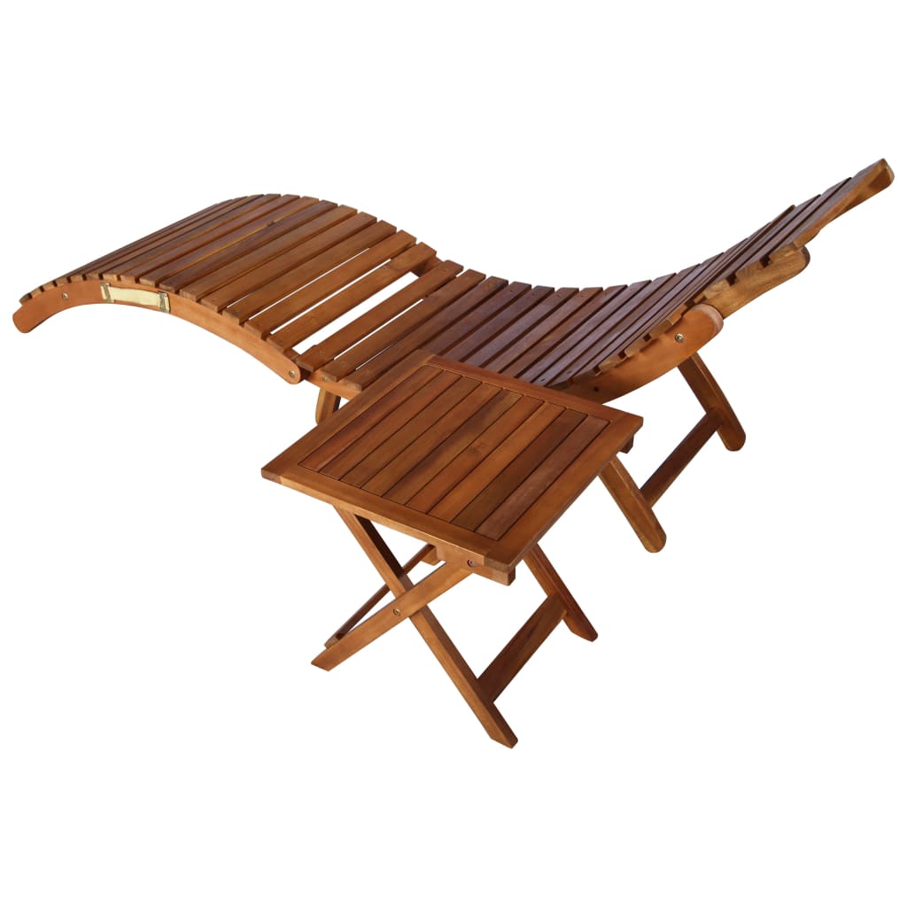 vidaXL Leżak ze stolikiem, lite drewno akacjowe, brązowy