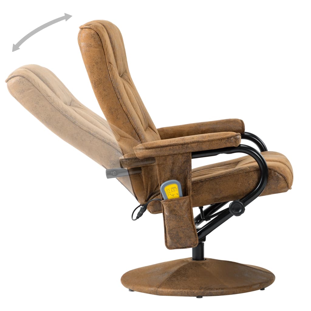 vidaXL Fotel masujący z podnóżkiem, brązowy, sztuczna skóra zamszowa