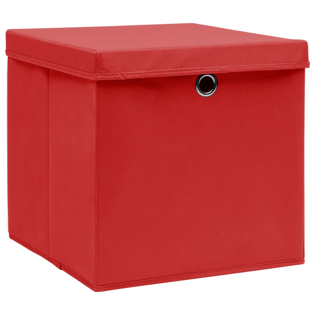 vidaXL Pudełka z pokrywami, 10 szt., czerwone, 32x32x32 cm, tkanina