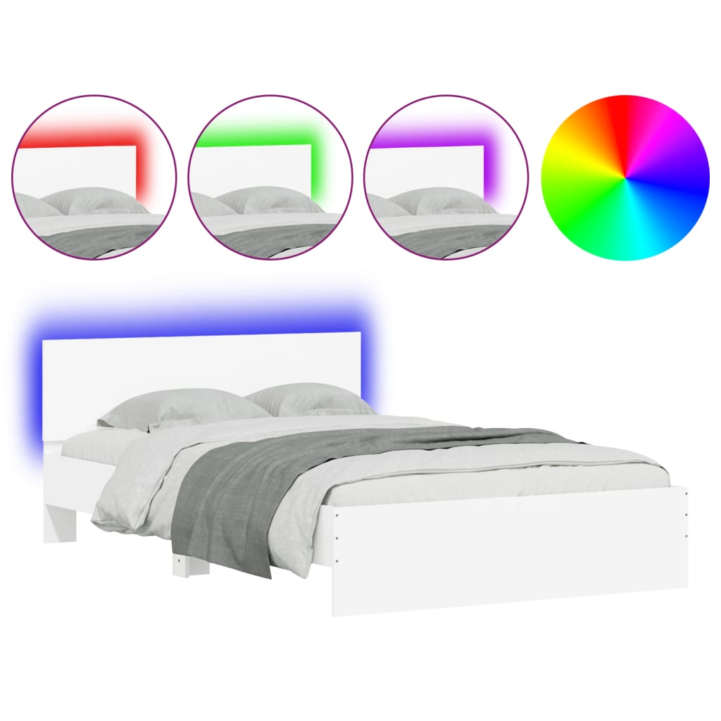 vidaXL Rama łóżka z wezgłowiem i LED, biała, 135x190 cm