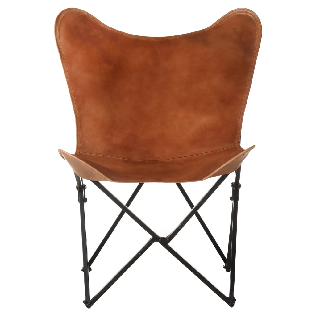 vidaXL Składane krzesło motyl, brązowe, skóra naturalna