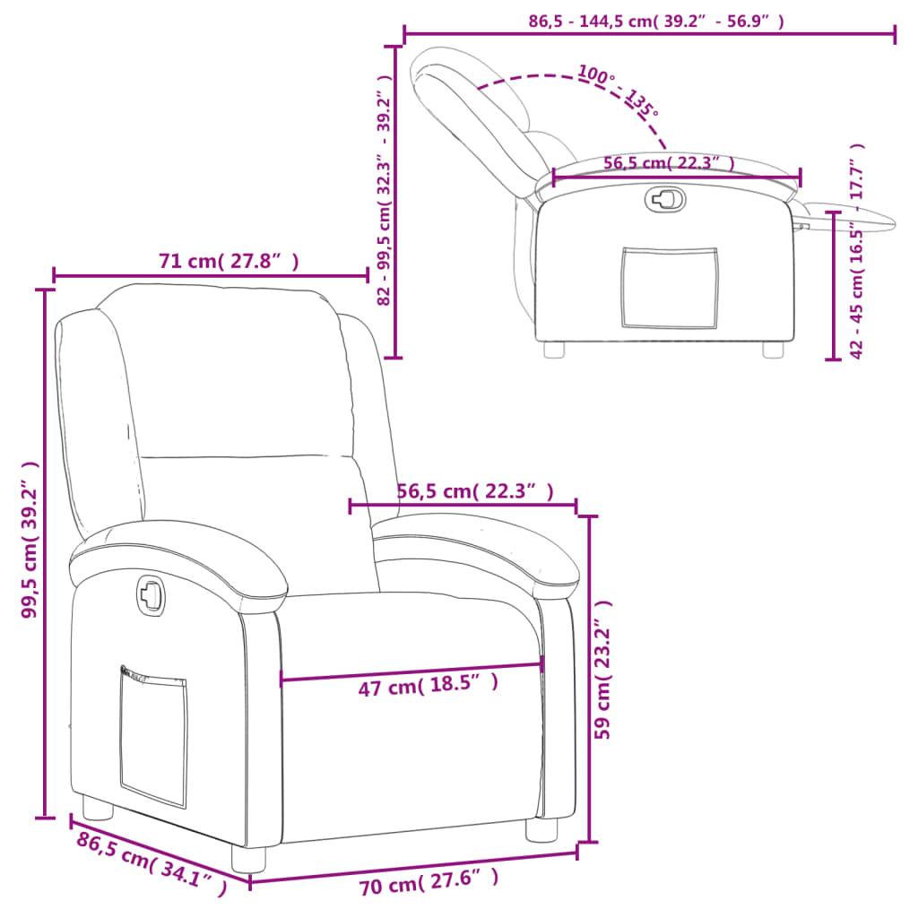 vidaXL Fotel rozkładany, szary, sztuczna skóra