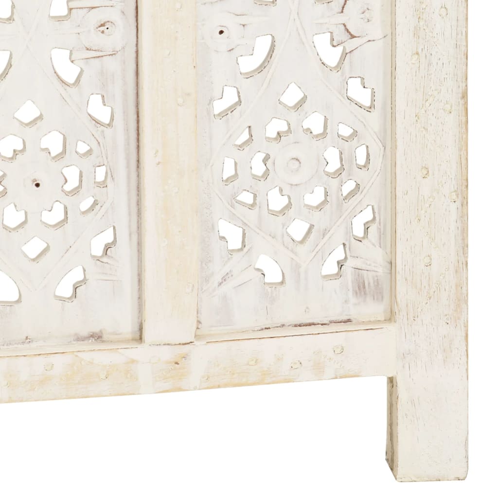 vidaXL Parawan 4-panelowy, rzeźbiony, biały, 160x165 cm, drewno mango