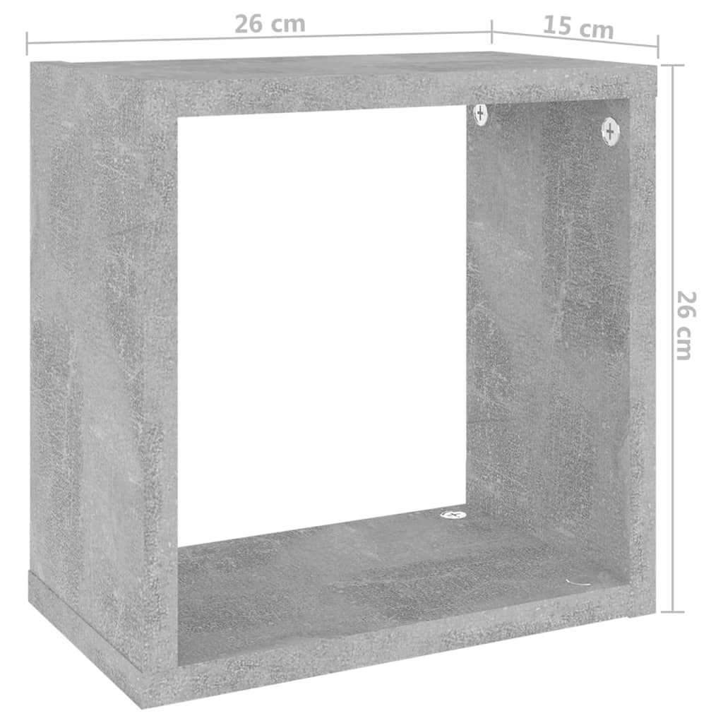 vidaXL Półki ścienne kostki, 6 szt., szarość betonu, 26x15x26 cm