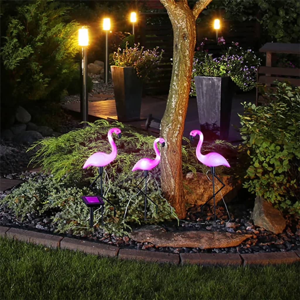 HI Solarne lampy ogrodowe LED w kształcie flamingów, 3 szt.