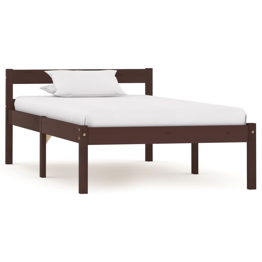 vidaXL Rama łóżka, ciemnobrązowa, lite drewno sosnowe, 90 x 200 cm