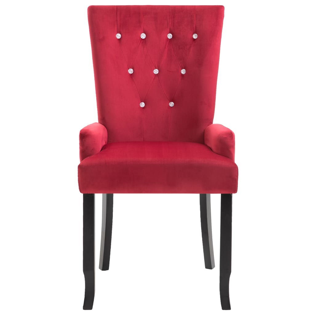 vidaXL Krzesła stołowe z podłokietnikami, 6 szt., czerwone, aksamitne