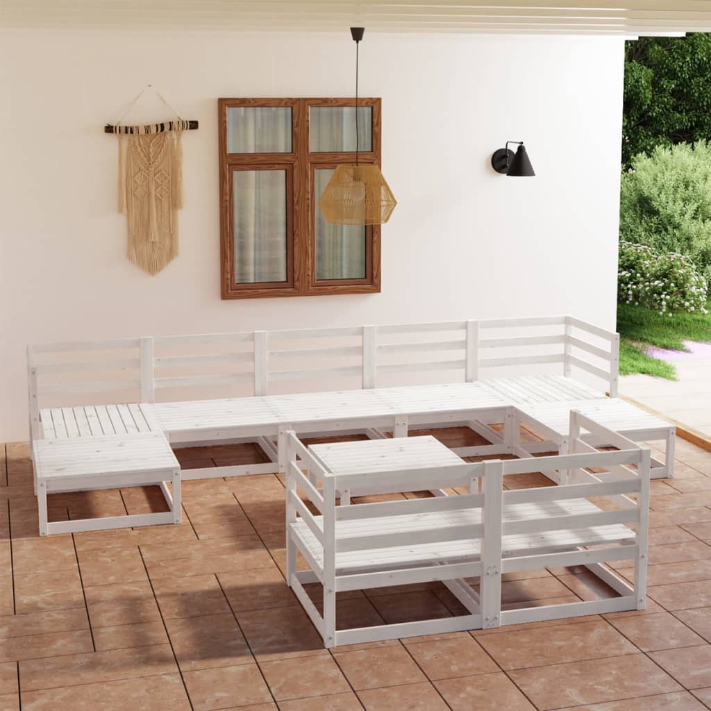 vidaXL 10-cz. zestaw mebli wypoczynkowych do ogrodu, biały, sosnowy