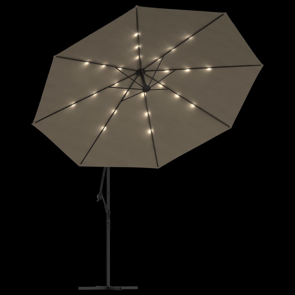 vidaXL Parasol wiszący z LED i metalową rurą, 350 cm, taupe