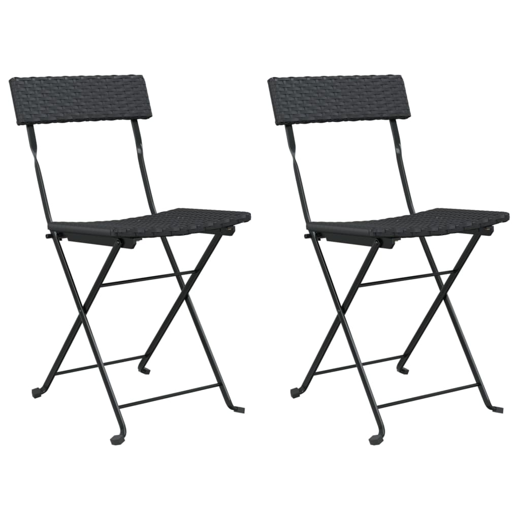 vidaXL Składane krzesła bistro, 2 szt., czarne, polirattan i stal