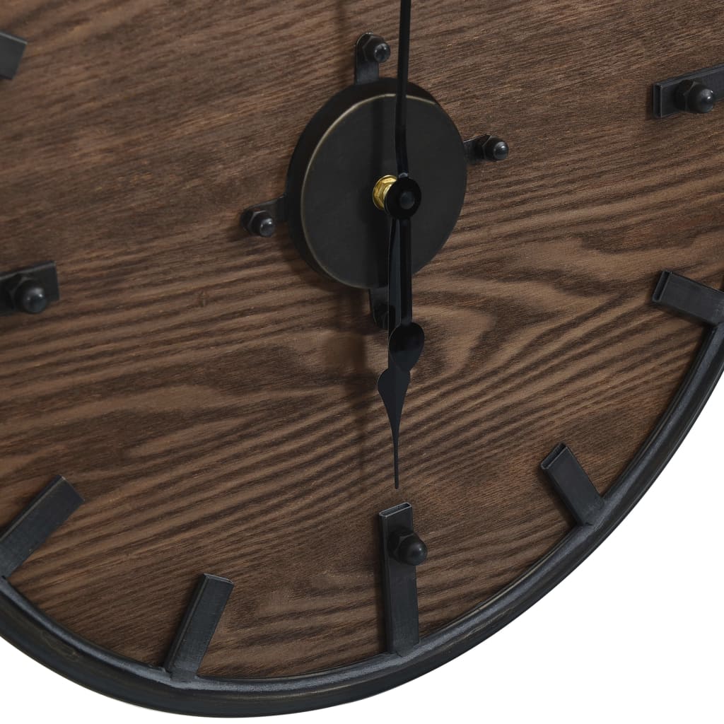 vidaXL Zegar ścienny, brązowo-czarny, 45 cm, żelazo i MDF