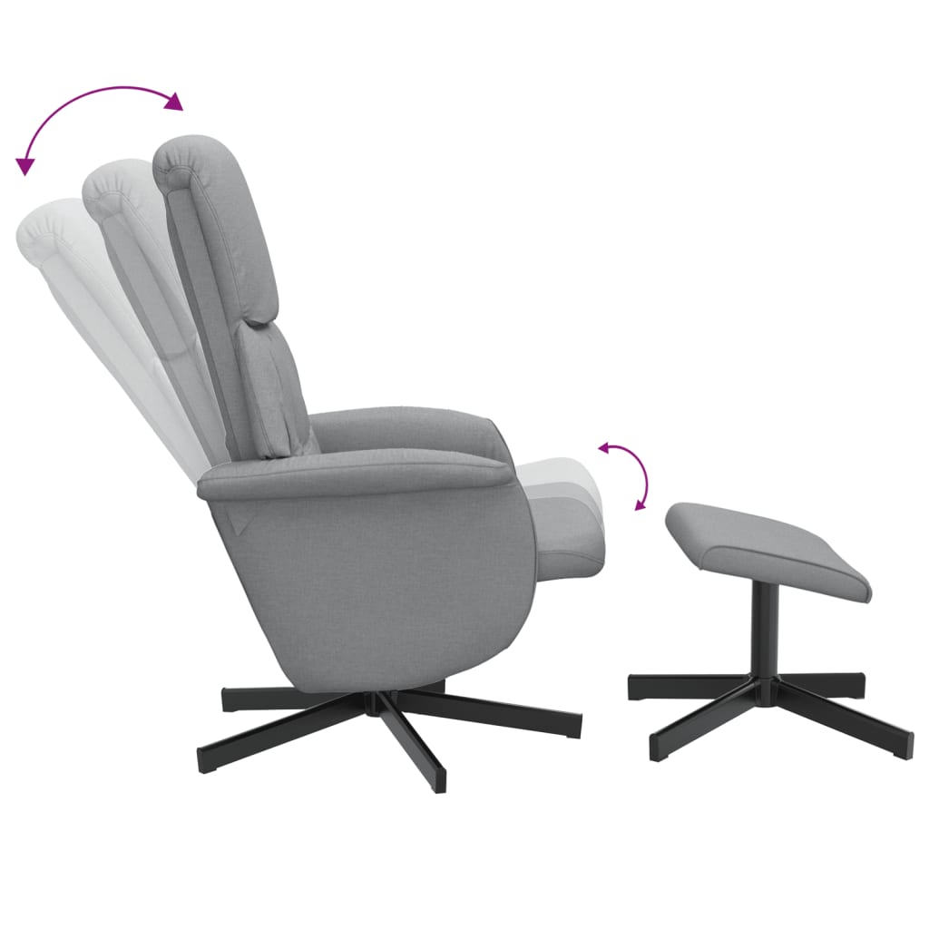 vidaXL Rozkładany fotel z podnóżkiem, jasnoszary, obity tkaniną