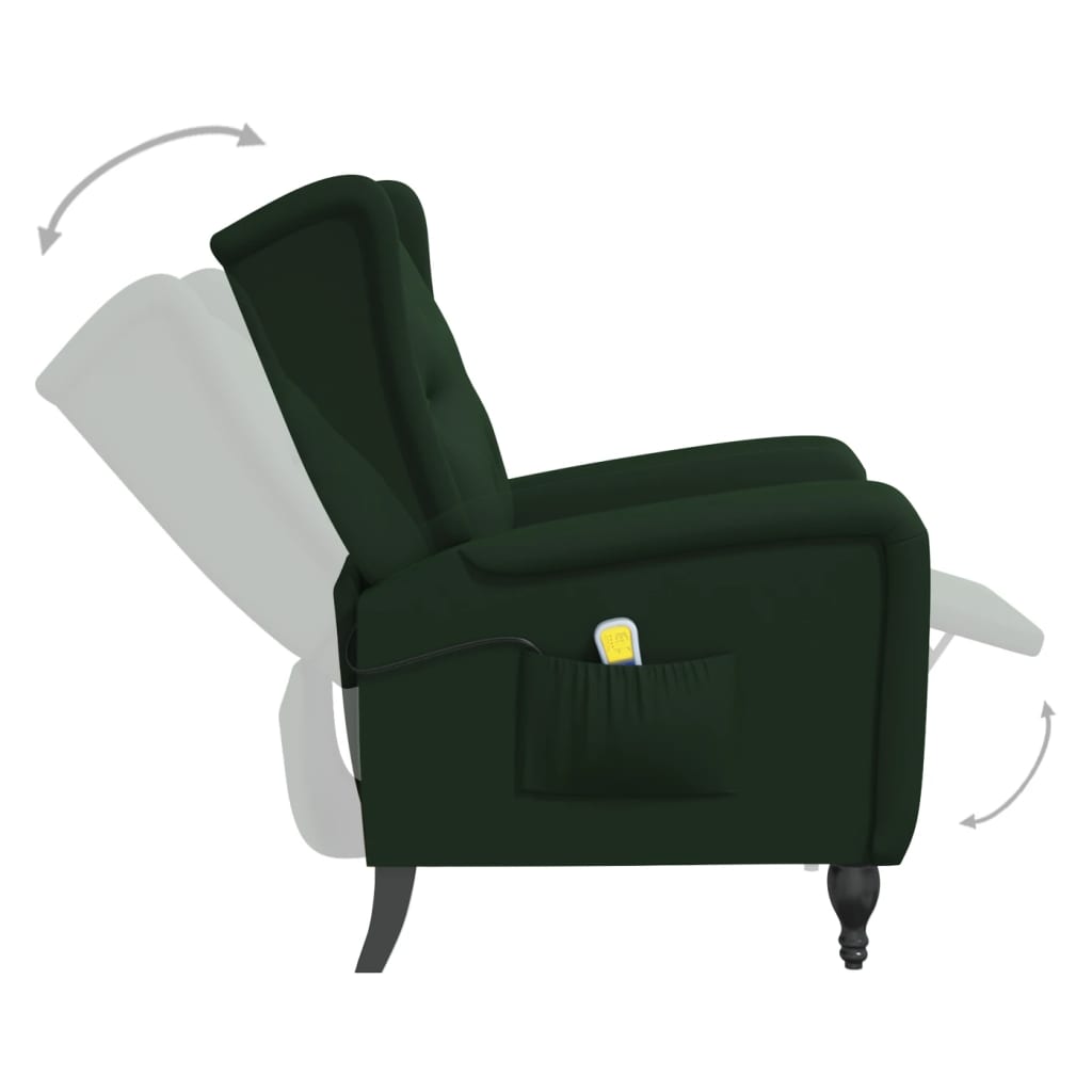 vidaXL Rozkładany fotel masujący, ciemnozielony, obity aksamitem