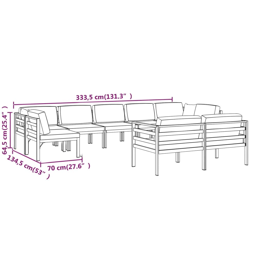 vidaXL 9-cz. zestaw mebli ogrodowych, poduszki, aluminium, antracyt