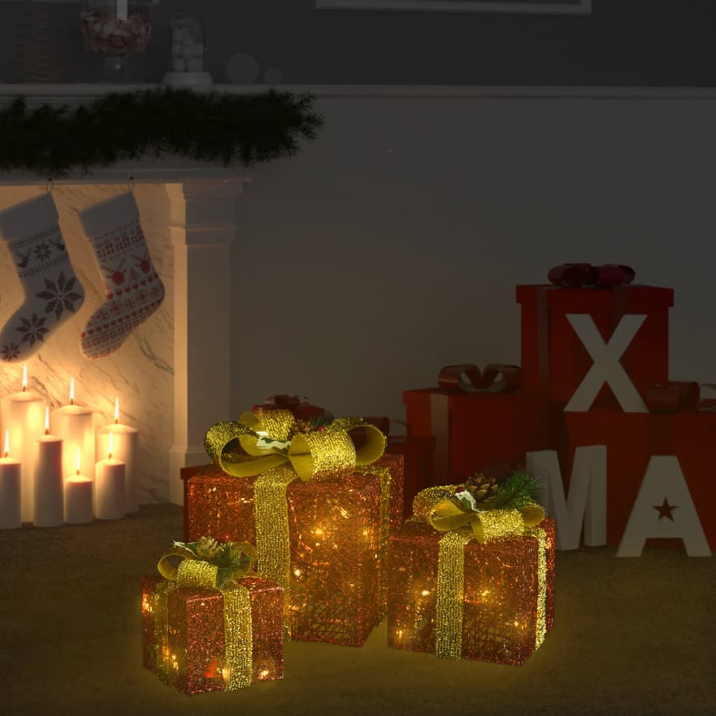 vidaXL Dekoracja świąteczna: 3 czerwone prezenty, wewnątrz/zewnątrz