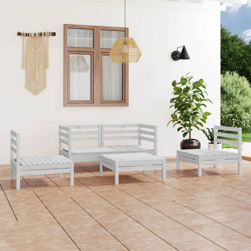 vidaXL 5-cz. zestaw wypoczynkowy do ogrodu, biały, drewno sosnowe