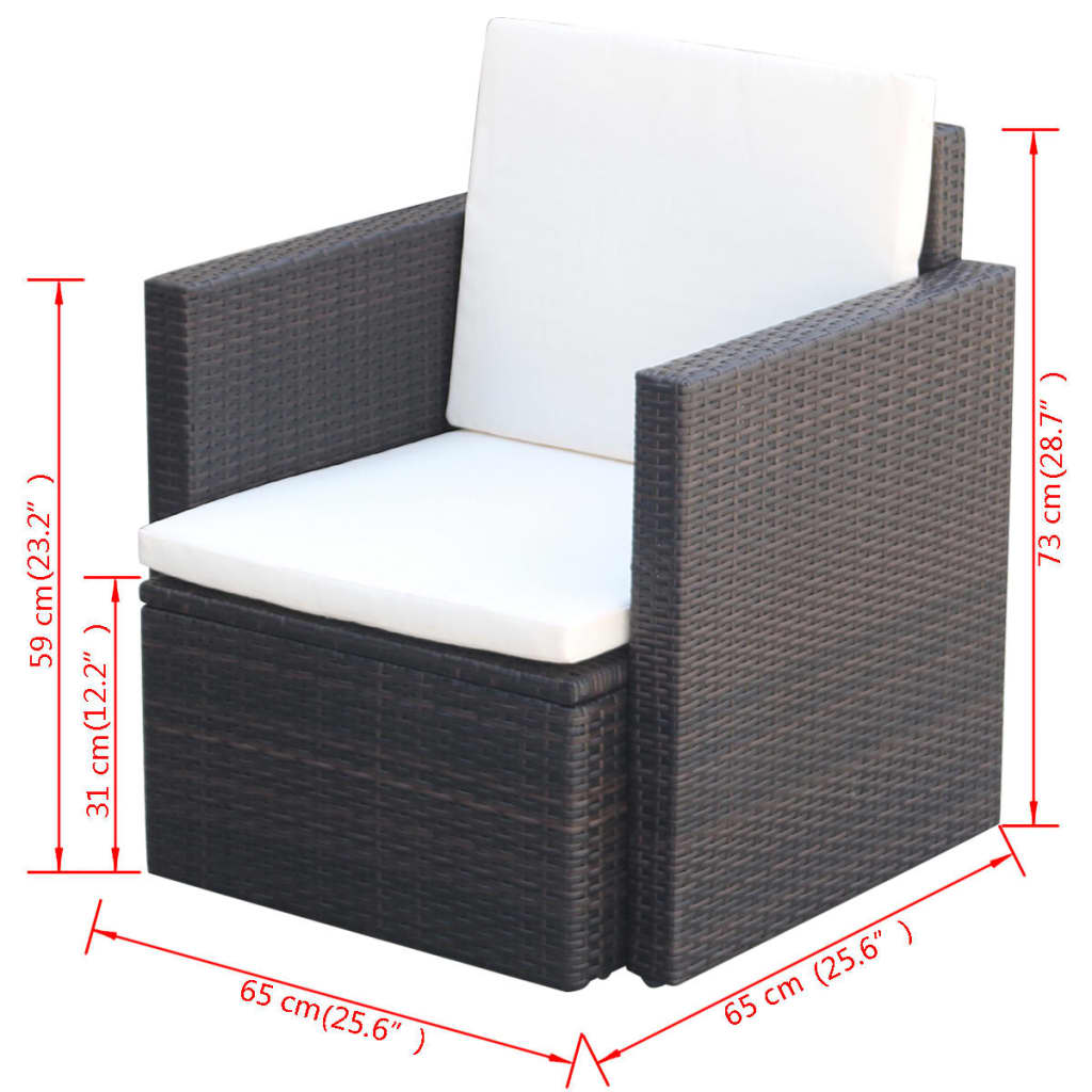 vidaXL Krzesło ogrodowe z poduszkami, polirattan, brązowe