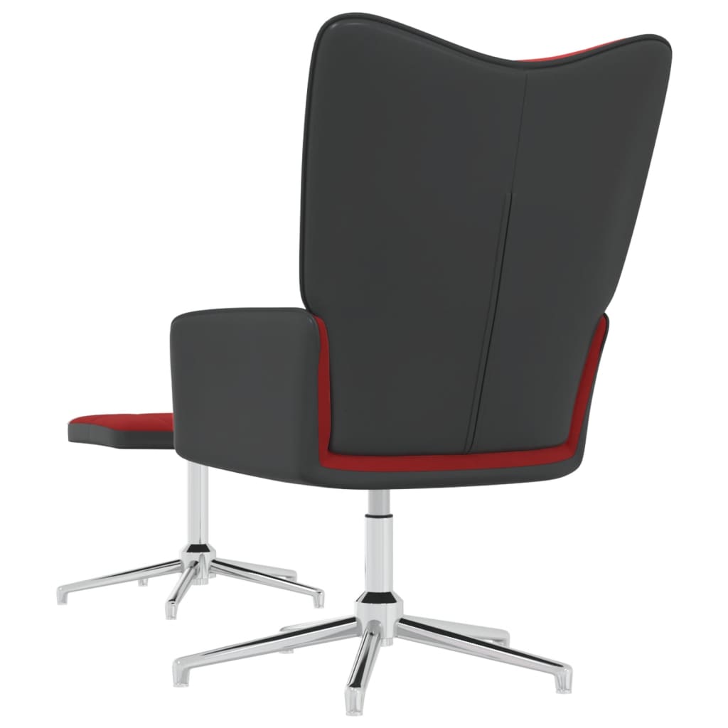 vidaXL Fotel z podnóżkiem, winna czerwień, aksamit i PVC