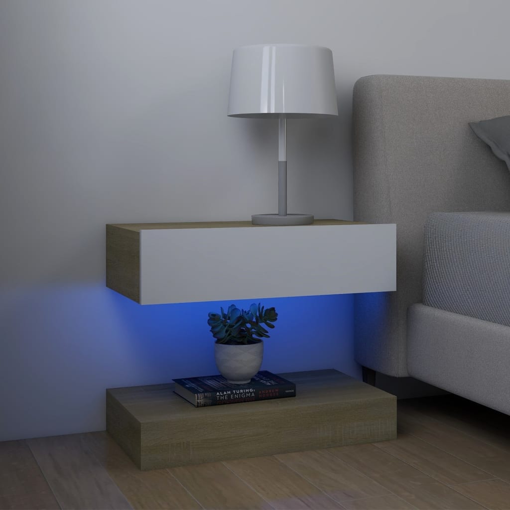vidaXL Szafka pod TV z oświetleniem LED, biel i dąb sonoma, 60x35 cm