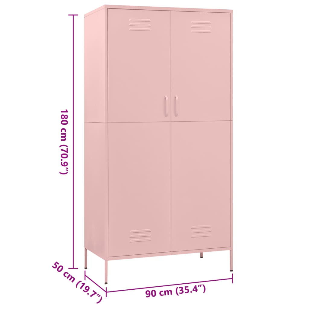 vidaXL Szafa, różowa, 90x50x180 cm, stalowa