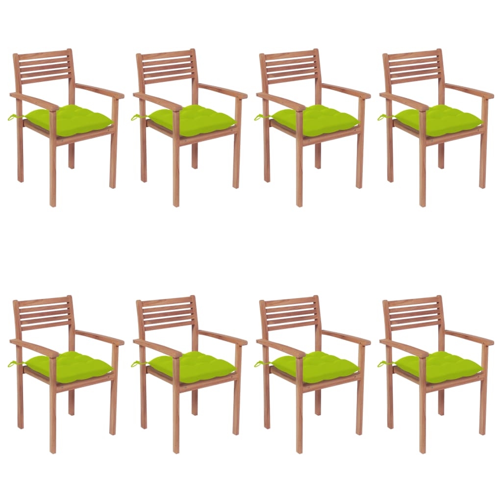 vidaXL Sztaplowane krzesła ogrodowe z poduszkami, 8 szt., tekowe